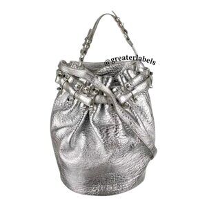 Alexander Wang Large Diego Metallic Silver Leather Studded Bucket Bag $1750 NEW